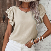 Summer Solid Color Petal Sleeve Pullover Women