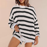 Women's Casual Fashion 2-piece Set Long Sleeve Loose Striped Top