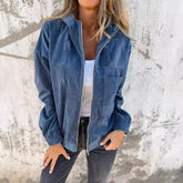 Women's Solid Color Simple Corduroy Hooded Jacket