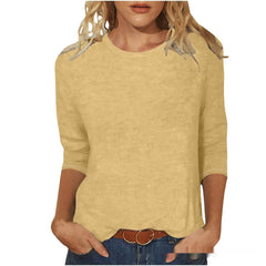 Round Neck 34 Sleeves Casual Top For Women