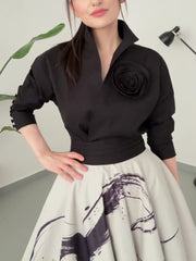 Black Floral Long Sleeve Tie Shirt