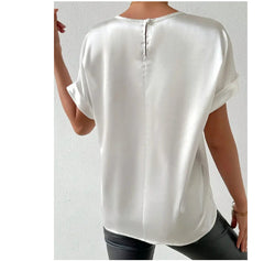Elegant Solid Color Round Neck Short Sleeves Top T-shirt