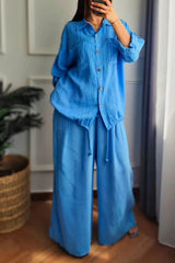 Plus-size Baggy Cotton And Linen High-waisted Suit With Buttons