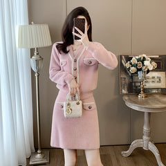 Cardigan Long Sleeve Knitted Two-piece Suit Skirt