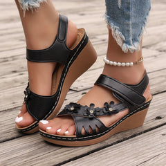 Women's Hollow-out Flower Platform Plus Size Wedge Sandals