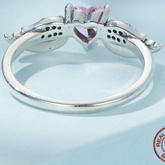 Zircon Simple Sterling Silver S925 Heart Wings Ring