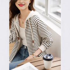 Simple Striped Commuter Hoodie Coat