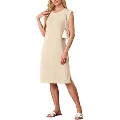 Women's Fashion Round Neck Sleeveless Split Pocket Dress