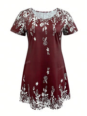 Women's Casual Round Neck Short Sleeve Vintage Versatile Mini Dress For Summer Vacation