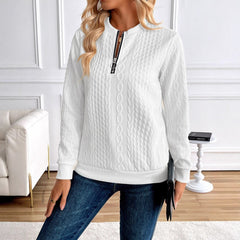 Women's Loose Casual Pullover Half Zipper Long Sleeve Solid Color Texture Round Neck Hoodie For Women
