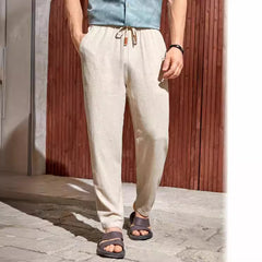Men's Casual Cotton And Linen Drawstring Trousers Breathable Casual Versatile