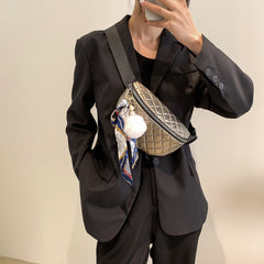 Rhombus Embroidered Line Shoulder Pu Women's Waist Bag