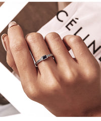 Fashion Sterling Silver Retro Pattern Square Zirconium Open Ring