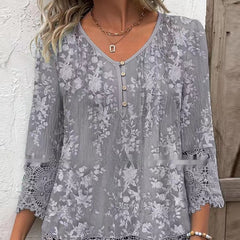 Casual Lace Printed Lace Button Top