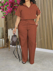 Short Sleeve Shirt Top And Wide-Leg Pants