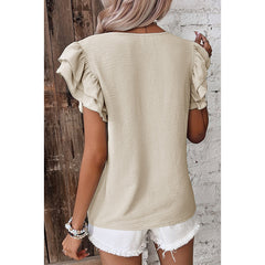 Summer Solid Color Petal Sleeve Pullover Women