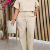 Short Sleeve Shirt Top And Wide-Leg Pants