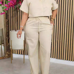 Short Sleeve Shirt Top And Wide-Leg Pants
