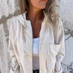 Women's Solid Color Simple Corduroy Hooded Jacket