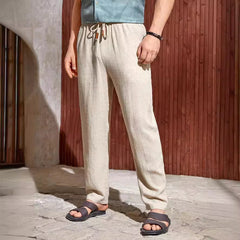 Men's Casual Cotton And Linen Drawstring Trousers Breathable Casual Versatile