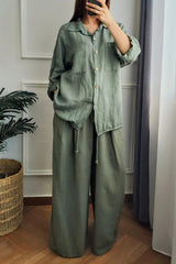 Plus-size Baggy Cotton And Linen High-waisted Suit With Buttons