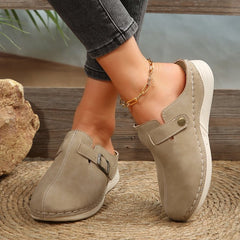 Women's Wedge Rivet Metal Buckle Closed-toe Slippers