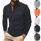 Men's Long Sleeve Plaid Polo Shirt