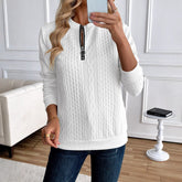 Women's Loose Casual Pullover Half Zipper Long Sleeve Solid Color Texture Round Neck Hoodie For Women