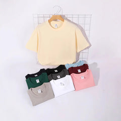 Drop Shoulder Loose Round Neck Pure Color All-matching