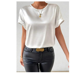 Elegant Solid Color Round Neck Short Sleeves Top T-shirt
