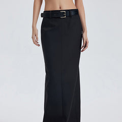Retro Trendy Long Split Skirt Low Waist Slimming