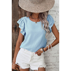 Summer Solid Color Petal Sleeve Pullover Women