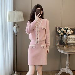 Cardigan Long Sleeve Knitted Two-piece Suit Skirt