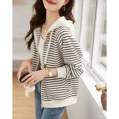 Simple Striped Commuter Hoodie Coat