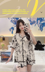 Summer Women's Cardigan Padded Pajamas Short Sleeve Shorts