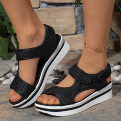 Plus Size Platform Peep Toe Velcro Beach Sandals