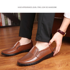 Breathable Hollow Hole Sandals Cowhide Middle-aged And Elderly Genuine Leather Soft Bottom Leather Shoes