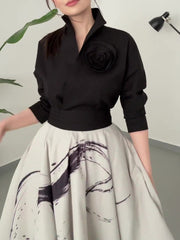 Black Floral Long Sleeve Tie Shirt