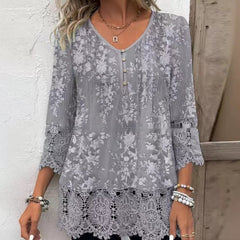 Casual Lace Printed Lace Button Top