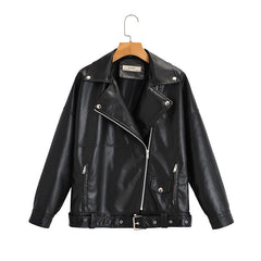 European And American Style Washed PU Leather Jacket Women