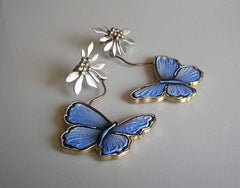 Epoxy Butterfly And Flower European And American Popular Retro Imitation Thai Silver Earrings