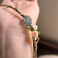 Rose Aquamarine Hand-woven Rough Stone Bracelet