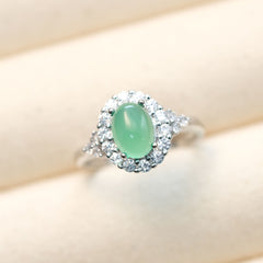 Ice-like Silver Plated Inlaid Emerald Green Chalcedony Ring
