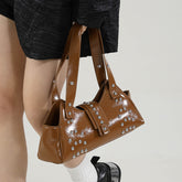 Personality Street Punk Oil Wax Leather Armpit Rivet Bag