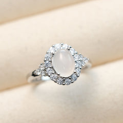 Ice-like Silver Plated Inlaid Emerald Green Chalcedony Ring