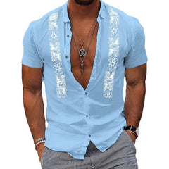 Fashion Men's Hawaiian Shirt Striped Beach Holiday Short Sleeve