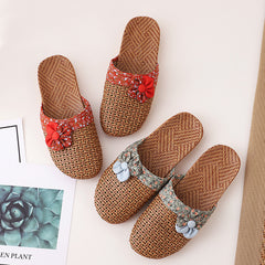 Summer Bamboo Mat Women's Linen Slippers Home Wooden Floor
