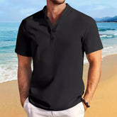 Retro Short Sleeve Stand Collar Casual Henley Shirt Top