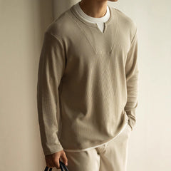 Three-dimensional Waffle Loose False Two Pieces Short Sweater For Men
