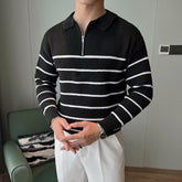 Design Half Zipper Striped Sweater For Men